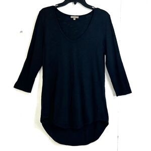 Lilla P Black V-Neck 3/4 Sleeves Shirt Top Modal Pima Cotton Size Medium Comfy